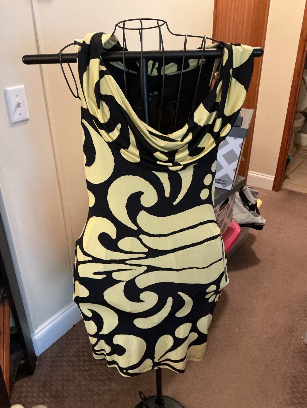 Analili Black and Yellow Cowl-Neck Mini Dress